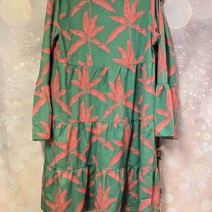 Green and Pink Leaf Print Dress